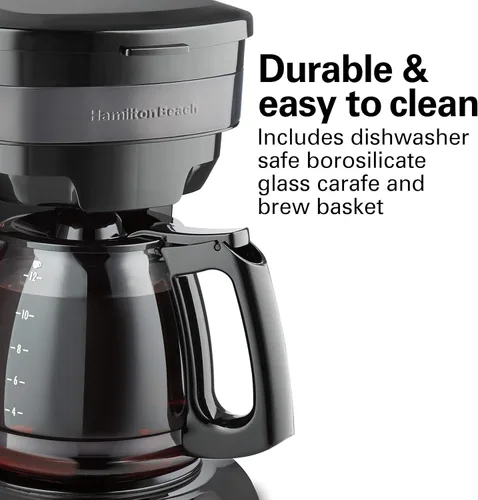Miniatura 2 de Hamilton Beach Cafetera de goteo programable de 12 tazas con 3 opciones de preparación, jarra de vidrio, pausa y vierte automáticamente, acero