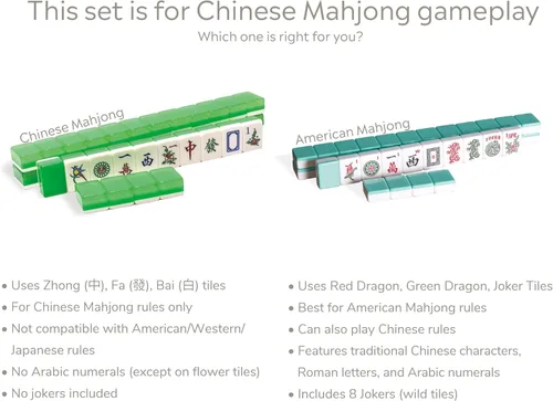 Miniatura 8 de Set de Juego Mahjong Clásico Chino de Yellow Mountain Imports, Esmeralda con 148 Azulejos Translúcidos Verdes Medianos y Estuche de Madera