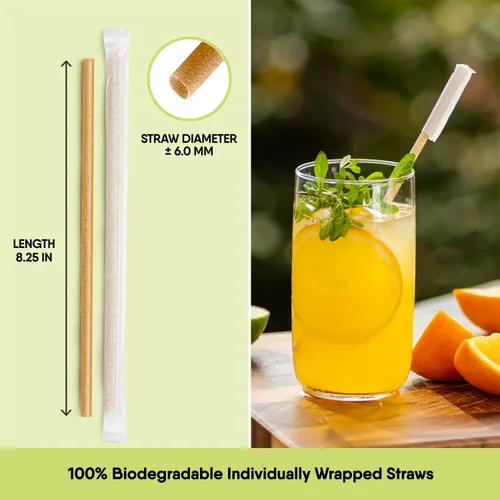 Miniatura 2 de The Veggie Straws – 300 unidades de 8.25 pulgadas, pajitas biodegradables envueltas individualmente – Hechas de fibras vegetales, las mejores