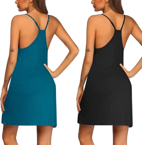 Miniatura 2 de Ekouaer Paquete de 2 camisones para mujer, ropa de dormir, camisola sin mangas, con espalda cruzada