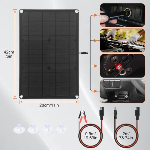 Miniatura 7 de Cargador de batería de panel solar de 20 W 12 V, kit de alimentación de panel solar de 12 V con cables de conversión SAE para automóvil, RV, barco