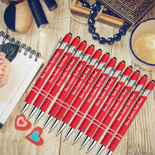 Miniatura 6 de Amlion Bolígrafos personalizados a granel, bolígrafos personalizados con lápiz capacitivo con nombre, mensaje y logotipo grabado, regalo para Rojo