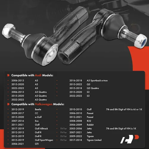 Miniatura 2 de A-Premium 2 extremos de barra de acoplamiento exteriores delanteros, compatibles con Volkswagen Jetta, Passat, Golf (R & Alltrack y SportWagen)