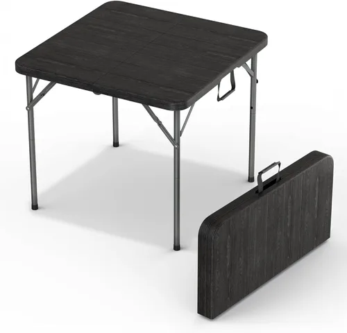 Our Modern Space Mesa plegable cuadrada de 34" con asa incorporada y patas de acero | Mesa portátil resistente | Perfecta para fiestas, cenas,