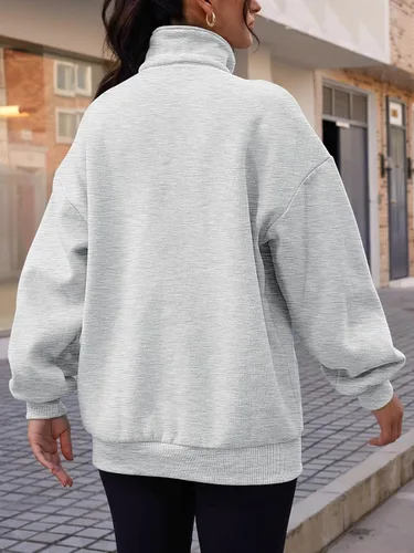 Miniatura 4 de Trendy Queen Sudaderas de gran tamaño con cremallera de un cuarto para mujer, sudaderas con capucha con media cremallera con bolsillos, cuello