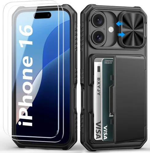 Miniatura 9 de BXYJY Funda tipo cartera para iPhone 15 Pro con tarjetero (4-5 tarjetas) y cubierta deslizante para cámara y soporte, protección contra caídas