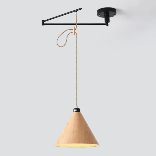 Miniatura 3 de Lámpara colgante ajustable con brazo oscilante, lámpara colgante de metal negro, lámpara de techo de grano de madera nórdica, iluminación moderna