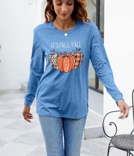 Miniatura 2 de Sudaderas con estampado de calabaza para mujer, cuello redondo, casual, manga larga para otoño
