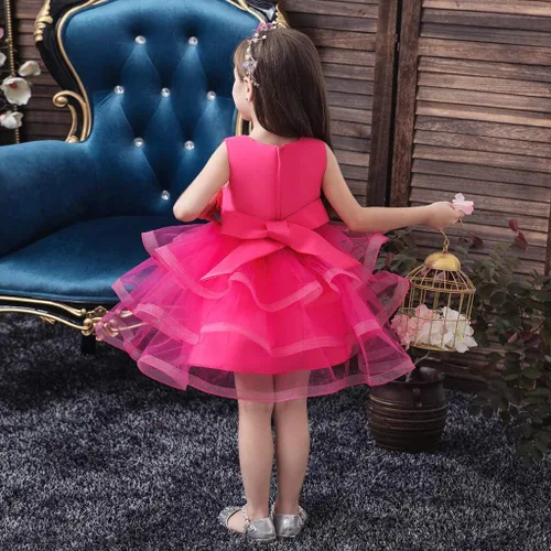 Miniatura 8 de Vestido de tul con flores para niñas pequeñas, vestido formal de fiesta de cumpleaños, vestido de fiesta de lentejuelas para desfiles, vestido tutú