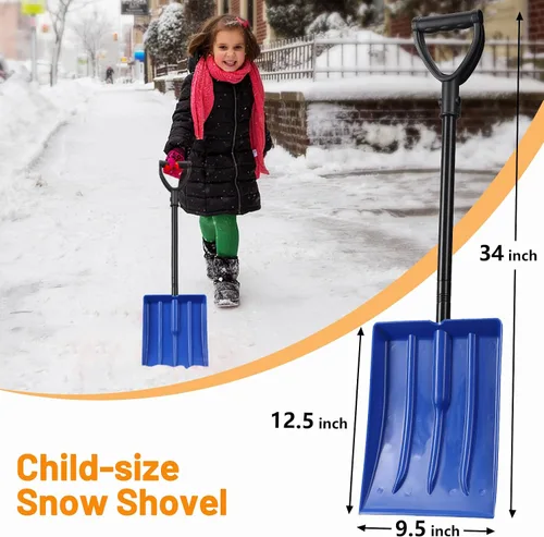 Miniatura 2 de Pala de nieve para niños, pala de nieve para niños pequeños, pala de plástico gruesa con mango de metal y agarre ergonómico en D, pala ligera de 32