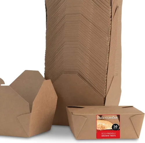 Recipientes de comida para llevar al microondas, cajas de comida kraft marrón de 45 onzas (paquete de 50) recipientes de alimentos resistentes a
