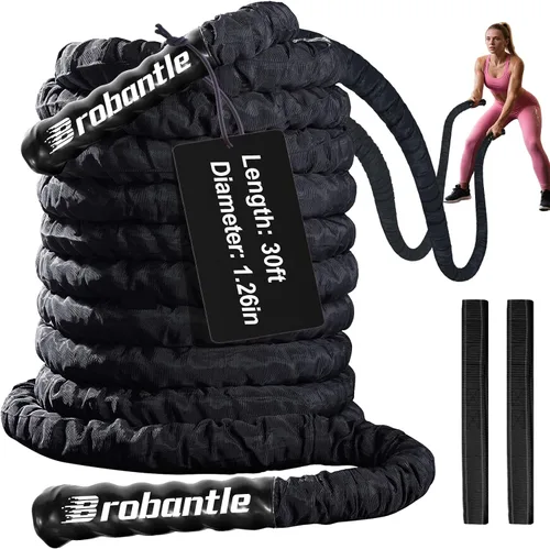 Miniatura 13 de Cuerda de batalla de 1/1.26/1.5/2 pulgadas de diámetro, rosa de 30 pies/40 pies/50 pies, cuerdas de entrenamiento de ejercicio para gimnasio