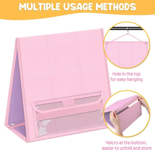Miniatura 7 de AKAYOK Tablero de fieltro plegable – Tablero de historia de franela de doble cara para aprendizaje preescolar, narración interactiva y juego Rosa