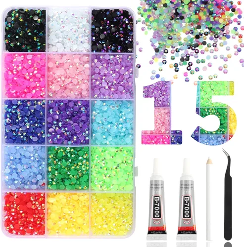 Miniatura 16 de 15000 diamantes de imitación con parte trasera plana para manualidades, cristales de colores mixtos de 0.118 pulgadas, gemas de resina con purpurina