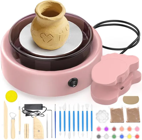 Skirfy Mini Torno de Alfarería para Principiantes Adultos con Pedal de Pie, Máquina de Cerámica de 9.5" para Niños, Manualidades que Brillan en la