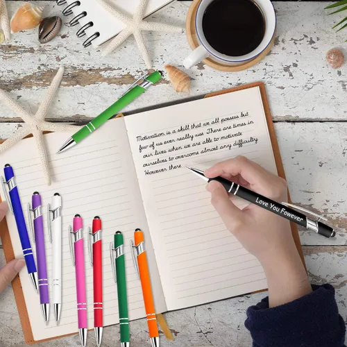 Miniatura 6 de Bolígrafos personalizados con punta de lápiz digital, bolígrafos grabados personalizados, bolígrafo de bola de tacto suave, bolígrafos con nombre