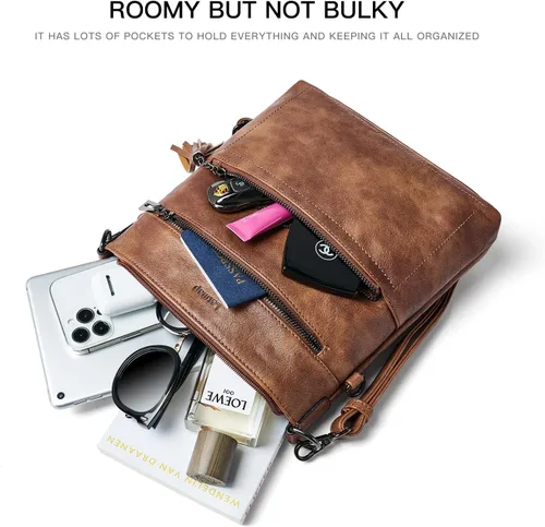 Miniatura 3 de Bolso cruzado para mujer, mediano y grande, de cuero vegano, bolso de mano para el hombro, bolso de mano de moda para viajes
