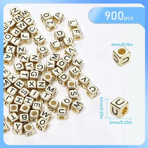 Miniatura 2 de 900 cuentas acrílicas doradas de letras del alfabeto, letras coloridas del alfabeto, cuentas de cubo negro para pulseras de la amistad y regalos