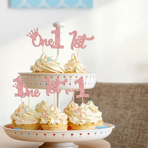 Miniatura 6 de 24 piezas de adornos para pastel con purpurina, adornos para magdalenas de 1er cumpleaños para baby shower, adornos para pastel de 1er cumpleaños