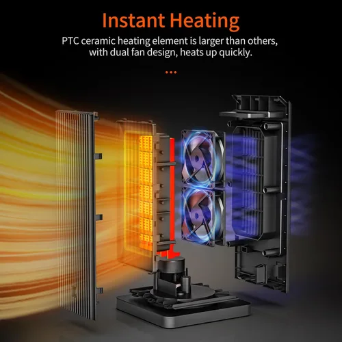 Miniatura 2 de BREEZOME Calentador de espacio para uso en interiores, calentador eléctrico de calentamiento rápido de 1500 W con termostato, calentador de cerámica