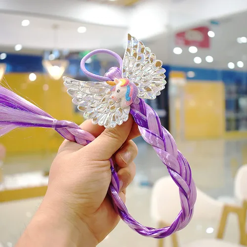 Miniatura 3 de 6 extensiones de cabello de trenzas de colores para niñas con bandas de goma, extensiones trenzadas de arco iris, lazos para el cabello, peluca