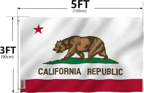 Miniatura 7 de Anley Fly Breeze - Bandera del estado de California de 3 x 5 pies, color vivo y a prueba de decoloración, cabecera de lona y doble costura, banderas