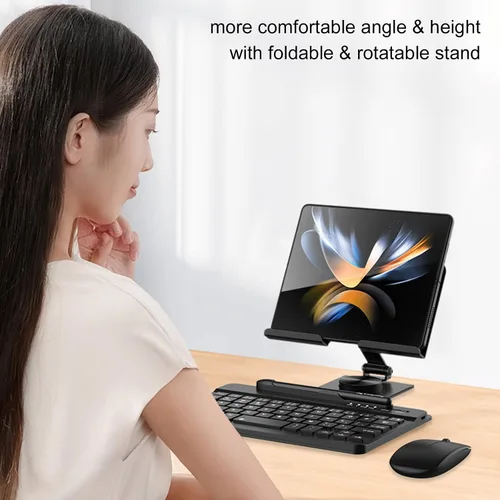 Miniatura 6 de Combo de soporte de escritorio y teclado Bluetooth para Galaxy Z Fold 7/6/5/4 y Z Trifold, 4 en 1, incluye bolígrafo para mouse, ranura, soporte