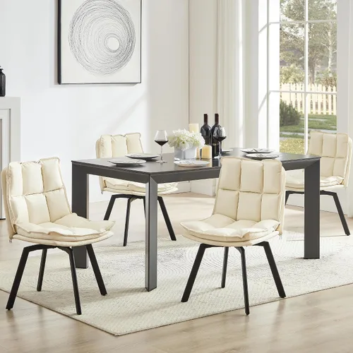 Miniatura 11 de BedsPick Juego de 2 sillas de comedor giratorias de 360°, silla de cocina tapizada de piel sintética, silla de comedor moderna de mediados de siglo
