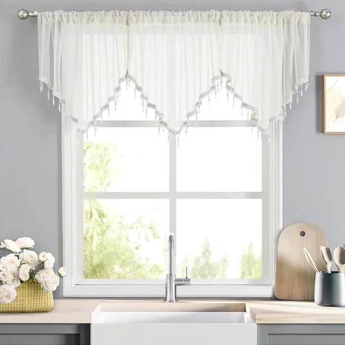 Miniatura 19 de WUBODTI Cortinas transparentes con cenefa con cuentas negras para ventanas, 1 unidad, cenefas de cortina semitransparentes para dormitorio y cocina