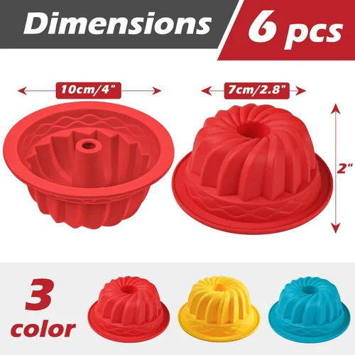 Miniatura 5 de Webake Juego de 6 moldes de silicona para tartas de 4 pulgadas, antiadherentes, sin BPA, para hornear, magdalenas, cupcakes