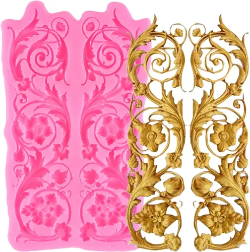 Miniatura 12 de Moldes barrocos de silicona para fondant de encaje de volutas para alivio de flores de caramelo, molde de filigrana esculpido en 3D para decoración