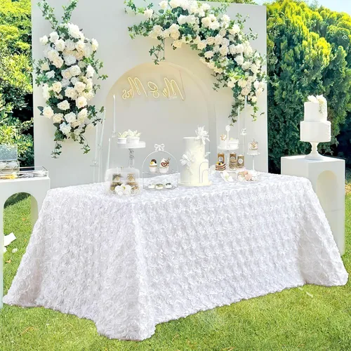 Miniatura 10 de B-COOL Mantel de rosetón negro de 60 x 102 pulgadas, mantel rectangular floral 3D para decoración de cumpleaños al aire libre, fiestas de cumpleaños