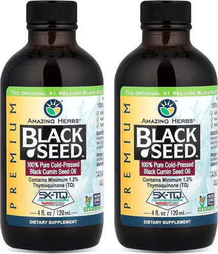 Amazing Herbs Aceite de semilla negra de alta calidad, sin gluten, sin OMG, prensado en frío, Nigella sativa ayuda a la salud digestiva, apoyo