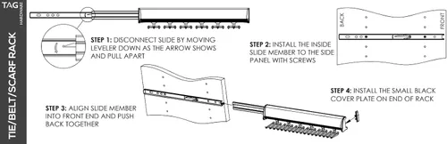 Miniatura 3 de TAG Hardware Premium 6 ganchos 13 7/8 pulgadas de largo extensión completa extraíble Armario Bufanda Rack (aluminio mate con cromo)