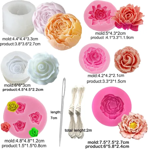 Miniatura 5 de 13 moldes de silicona para velas de flores, moldes para hacer velas con aguja que absorbe los ojos grandes, vela para cera de soja, cera de abejas