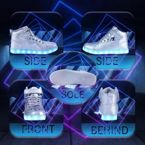 Miniatura 6 de Zapatos con luz LED para niños, tenis de caña alta para niños y niñas, zapatos de baile hip-hop para Halloween, fiesta de Navidad con carga USB