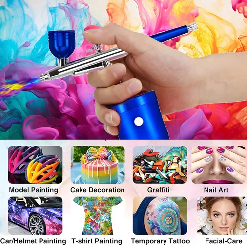 Miniatura 7 de Kit de aerógrafo, kit de aerógrafo con compresor 30PSI pistola de aerógrafo portátil, cepillo de aire inalámbrico para arte de uñas, juego