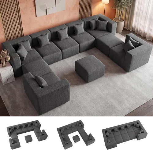 Miniatura 10 de MONVANE 55.5" Convertible Loveseat Sofa, 2-in-1 Boneless Sleeper Sofa Bed Futon Couch with Storage Pocket, Comfy Chenille Deep Seat Boneless Couch