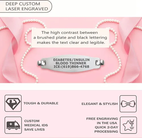 Miniatura 2 de Divoti Custom Engraved Medical Alert Bracelets for Women Stainless Steel Medical Bracelet Medical ID Bracelet wFree Engraving Beautiful Olive Tag