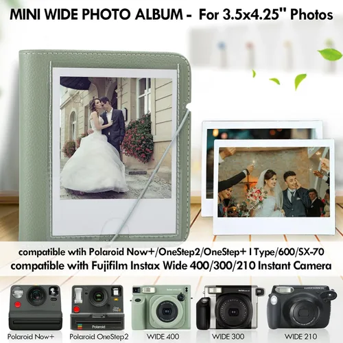Miniatura 2 de Álbum de fotos pequeño para cámara instantánea Instax WIDE 400/WIDE EVO, 28 bolsillos, álbum de fotos de cuero retro para Instax Wide 300/200/Pola