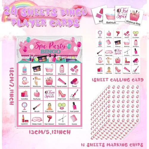 Miniatura 2 de Liliful Juego de bingo para fiesta de spa, 35 piezas, para 24 jugadores, tarjetas de bingo para fiesta de maquillaje, juegos temáticos de belleza
