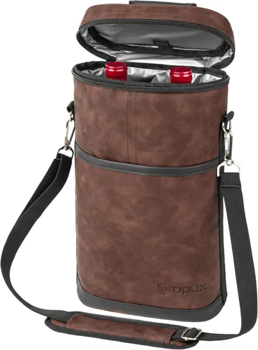 Miniatura 11 de opux - Bolsa de transporte para 2 botellas de vino, bolsa aislada y a prueba de fugas para vino, bolsa de vino para viajes, ideal para picnic, BYOB
