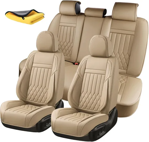 Miniatura 21 de Juego completo de fundas de asiento de automóvil de cuero napa impermeables y transpirables de 2 plazas, aptas para asientos delanteros