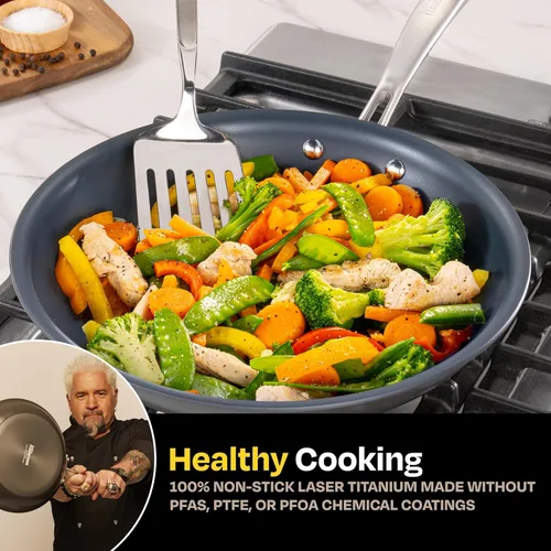 Miniatura 2 de Guy Fieri's Flavortown Laser Titanium Juego de 2 Sartenes de 8.5" y 10" - Juego de Utensilios de Cocina Antiadherentes Sin PFAS, PTFE o PFOA, 3