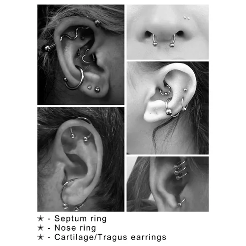 Miniatura 7 de JIESIBAO Juego de 66-113 piercings mixtos para todos los piercings de acero inoxidable 14G 16G 18G 20G nariz tabique cartílago tragus, aretes