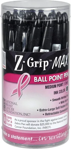 Zebra Pen, Z-Grip MAX BCA - Bolígrafos retráctiles, tinta negra, punta media de 0.039 in, barril ancho con agarre cómodo, barril negro con cinta