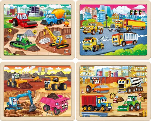 Miniatura 2 de SYNARRY Rompecabezas Grandes de Vehículos de Construcción de Madera para Niños Pequeños de 3-5 Años, Rompecabezas de Camión Monstruo de 24 Piezas