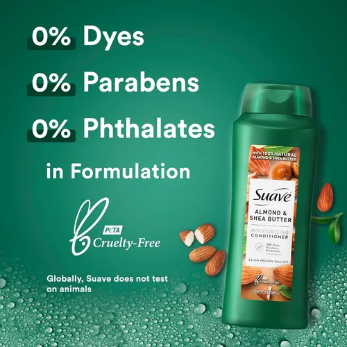 Miniatura 2 de Suave Acondicionador hidratante con almendras y manteca de karité 100% natural, sin colorantes, sin parabenos, sin ftalatos, 28 onzas, paquete de 4