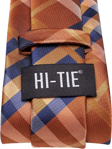 Miniatura 201 de Hi-Tie Corbata clásica de cachemira para hombre con pañuelo y gemelos a cuadros