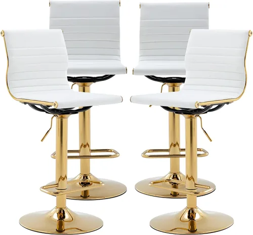 Miniatura 16 de chairus Juego de 2 taburetes de bar giratorios modernos, taburetes de bar ajustables con altura de mostrador, taburetes de piel sintética sin brazos